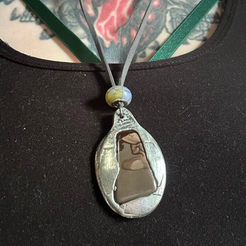 Brutalist Ooak handmade stone molten metal pendant☺️